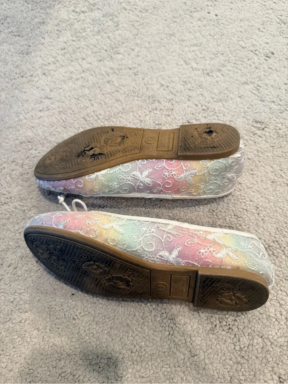 SO Pink Lace Ombre Ballet Flats with White Trim